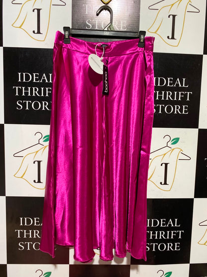 BOOHOO |L| WAIST 30| A5| HOT PINK SATIN HIGH-WAISTED MAXI SKIRT