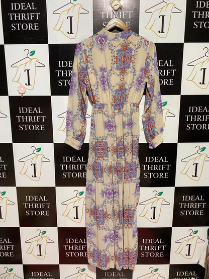 |M| BUST 16| A5| BOHO PAISLEY PRINT LONG-SLEEVE MAXI DRESS - ELASTIC WAIST TIERED LONG DRESS