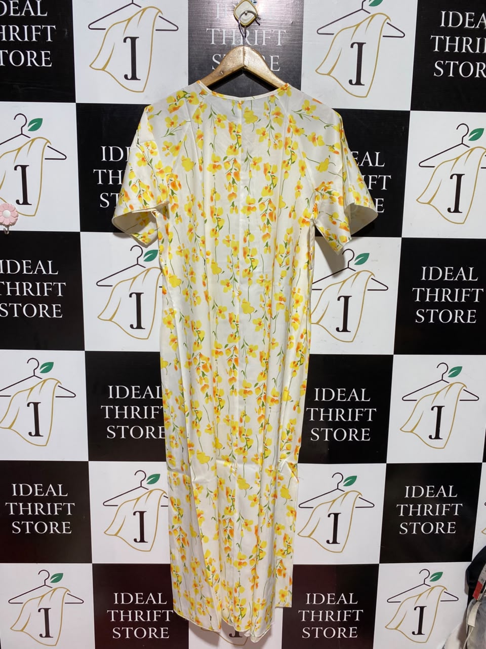 SHEIN |S| BUST 21| A5| YELLOW FLORAL PRINT SHORT-SLEEVE MAXI DRESS