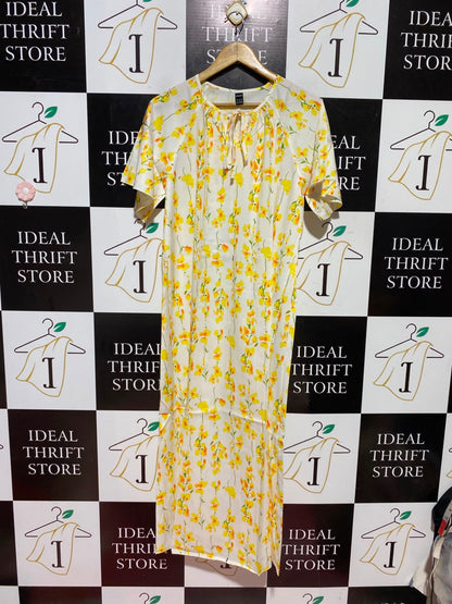 SHEIN |S| BUST 21| A5| YELLOW FLORAL PRINT SHORT-SLEEVE MAXI DRESS
