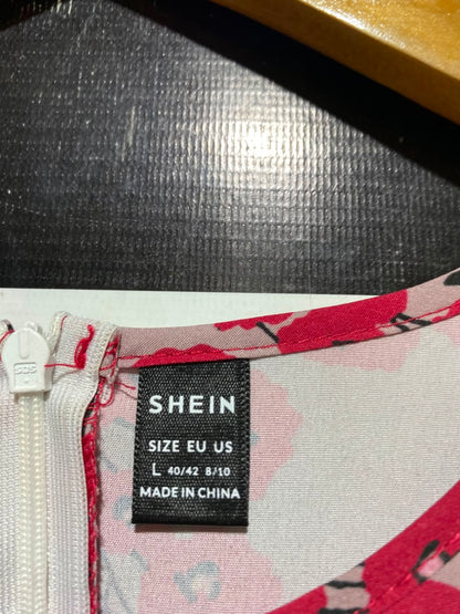 SHEIN |L| BUST 20| A5| DUSTY PINK & RED FLORAL PRINT LONG-SLEEVE MAXI DRESS