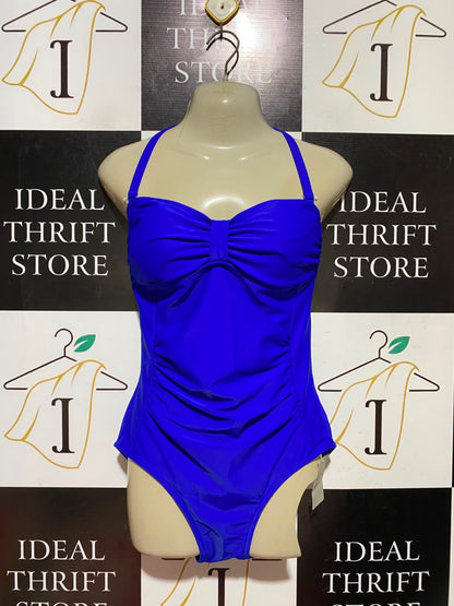 GEORGE |S| BUST 14| A5| ROYAL BLUE ONE-PIECE SWIMSUIT RUCHED BANDEAU STRAPLESS SWIMSUIT WITH REMOVABLE STRAPS