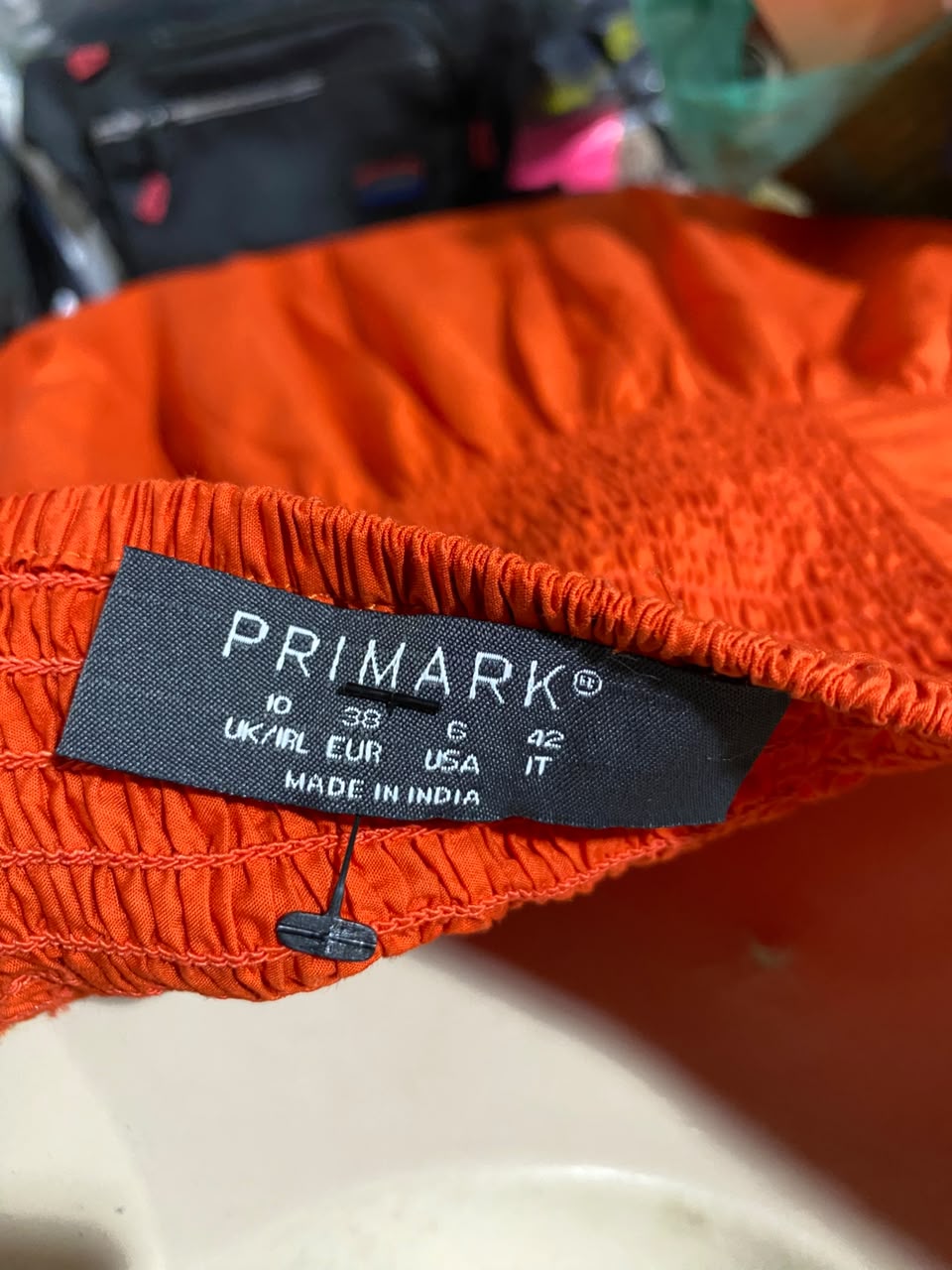 PRIMARK |M| BUST 17| A5| ORANGE RED PUFF-SLEEVE EMBROIDERED MAXI DRESS - TIE-FRONT SCHIFFLI HEM DRESS