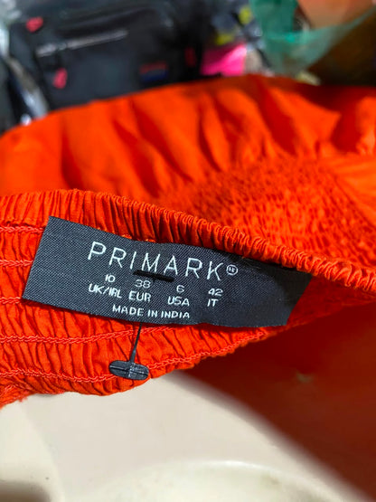 PRIMARK |M| BUST 17| A5| ORANGE RED PUFF-SLEEVE EMBROIDERED MAXI DRESS - TIE-FRONT SCHIFFLI HEM DRESS