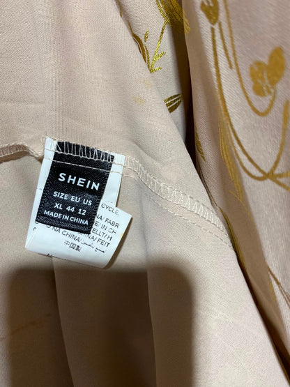 SHEIN |XL|BUST 20| A5| BEIGE & GOLD FOIL LEAF PRINT CARDIGAN ABAYA SET - 2-PIECE TIE-FRONT MAXI DRESS