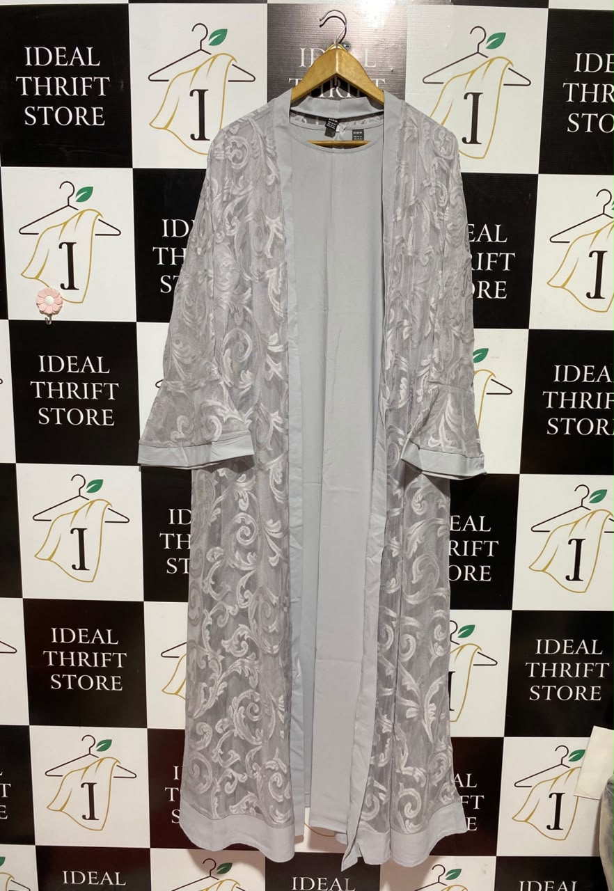 SHEIN |XXL| BUST 23| A5| GREY DAMASK JACQUARD CARDIGAN ABAYA SET - 2-PIECE OVER-GARMENT DRESS