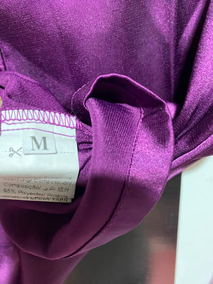 |M| A5| PURPLE SATIN & LACE PAJAMA SET - 2-PIECE BUTTON-DOWN SLEEPWEAR