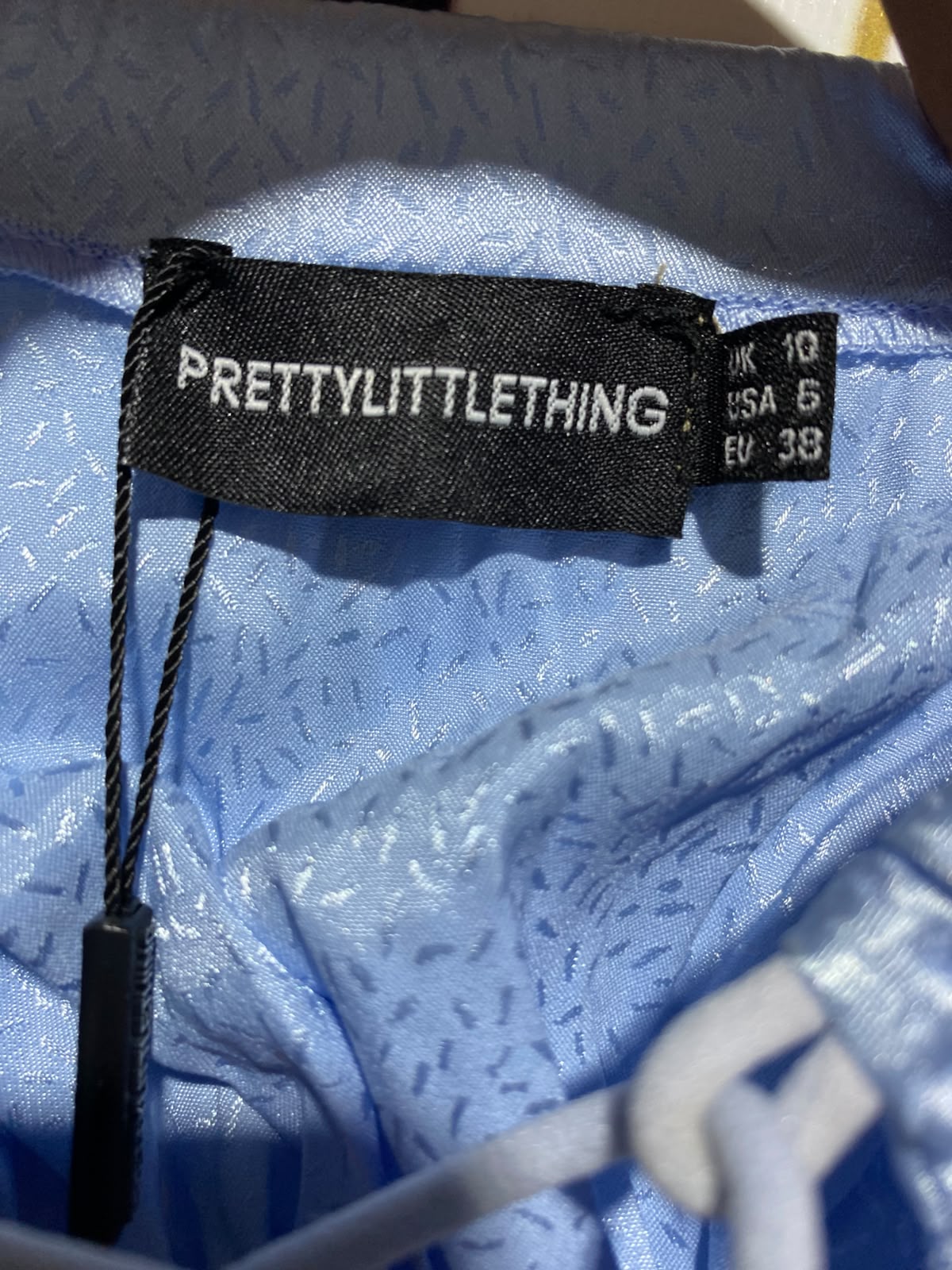 PRETTYLITTLE THING |XS| BUST 13| A5| BABY BLUE SATIN PUFF-SLEEVE CROP TOP - LACE-UP FRONT CORSET TOP