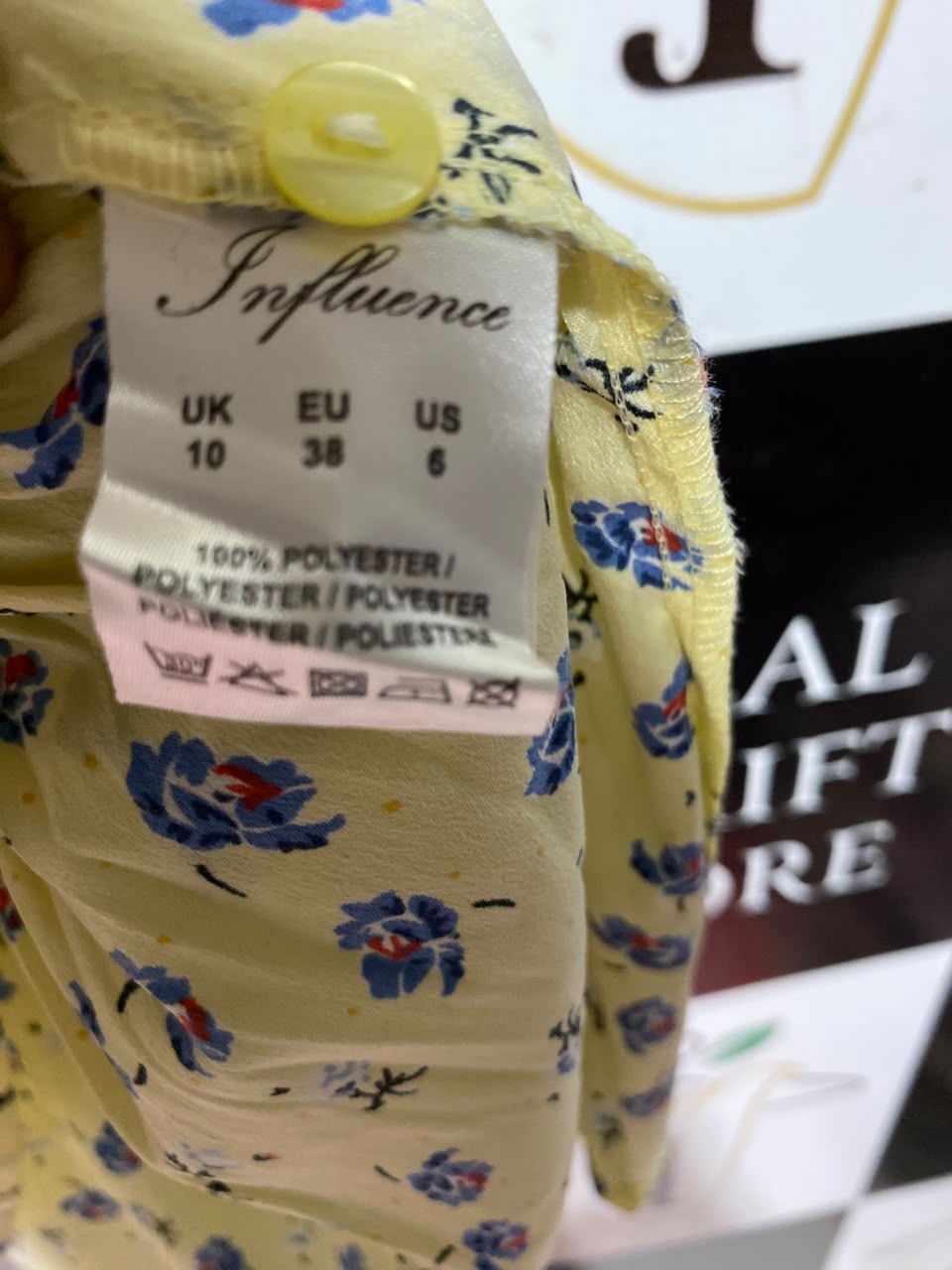 INFLUENCE |M| BUST 18| A5| YELLOW FLORAL PRINT PETER PAN COLLAR SHIFT DRESS - RUFFLED DROP-WAIST MINI DRESS