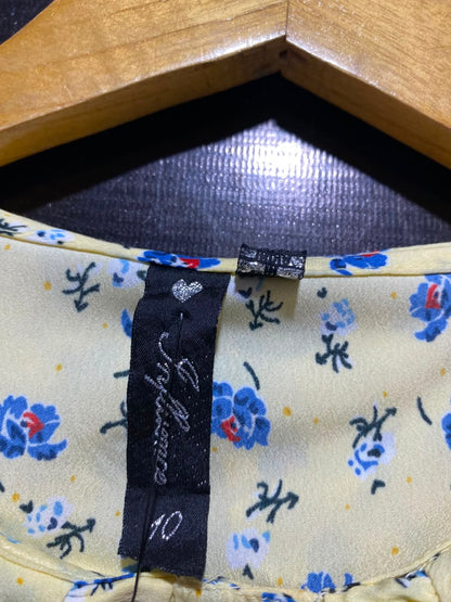 INFLUENCE |M| BUST 18| A5| YELLOW FLORAL PRINT PETER PAN COLLAR SHIFT DRESS - RUFFLED DROP-WAIST MINI DRESS