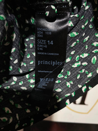 PRINCIPLE |L| BUST 20| A5| BLACK & GREEN SPECKLED PRINT BLOUSE - LONG SLEEVE CREW NECK CASUAL TOP