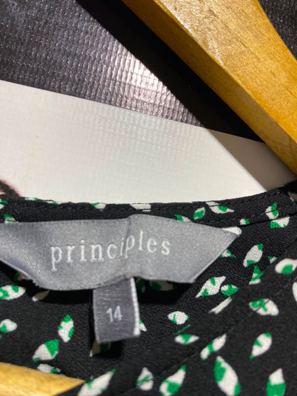 PRINCIPLE |L| BUST 20| A5| BLACK & GREEN SPECKLED PRINT BLOUSE - LONG SLEEVE CREW NECK CASUAL TOP