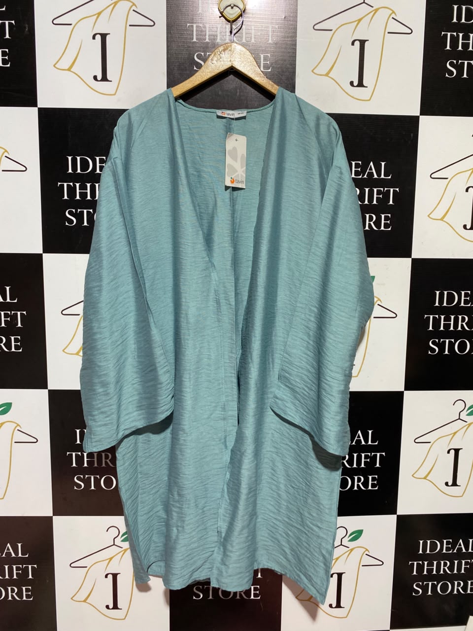 TAVIN |L| BUST 23| BUST 23| A5| SEA GREEN OPEN-FRONT KIMONO CARDIGAN - LIGHTWEIGHT TEXTURED COVER-UP