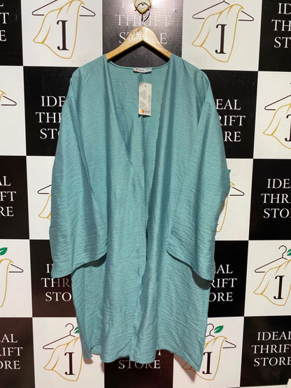 TAVIN |L| BUST 23| BUST 23| A5| SEA GREEN OPEN-FRONT KIMONO CARDIGAN - LIGHTWEIGHT TEXTURED COVER-UP