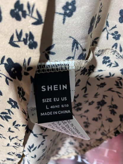 SHEIN |L| BUST 16| A5| BEIGE FLORAL PRINT 2-IN-1 KNIT VEST MINI DRESS - LONG SLEEVE LAYERED LOOK DRESS