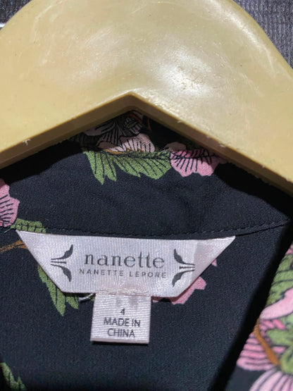 NANETTE |M| BUST 17| A5| BLACK PINK FLORAL BELTED SHIRT DRESS - PIN-TUCK LONG SLEEVE MIDI DRESS
