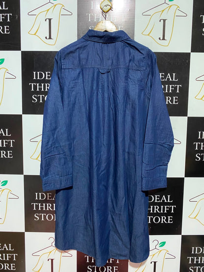 GEORGE |L| BUST 22| A5| DARK BLUE DENIM BUTTON-FRONT SHIRT DRESS - LONG SLEEVE CASUAL MID-LENGTH TUNIC DRESS