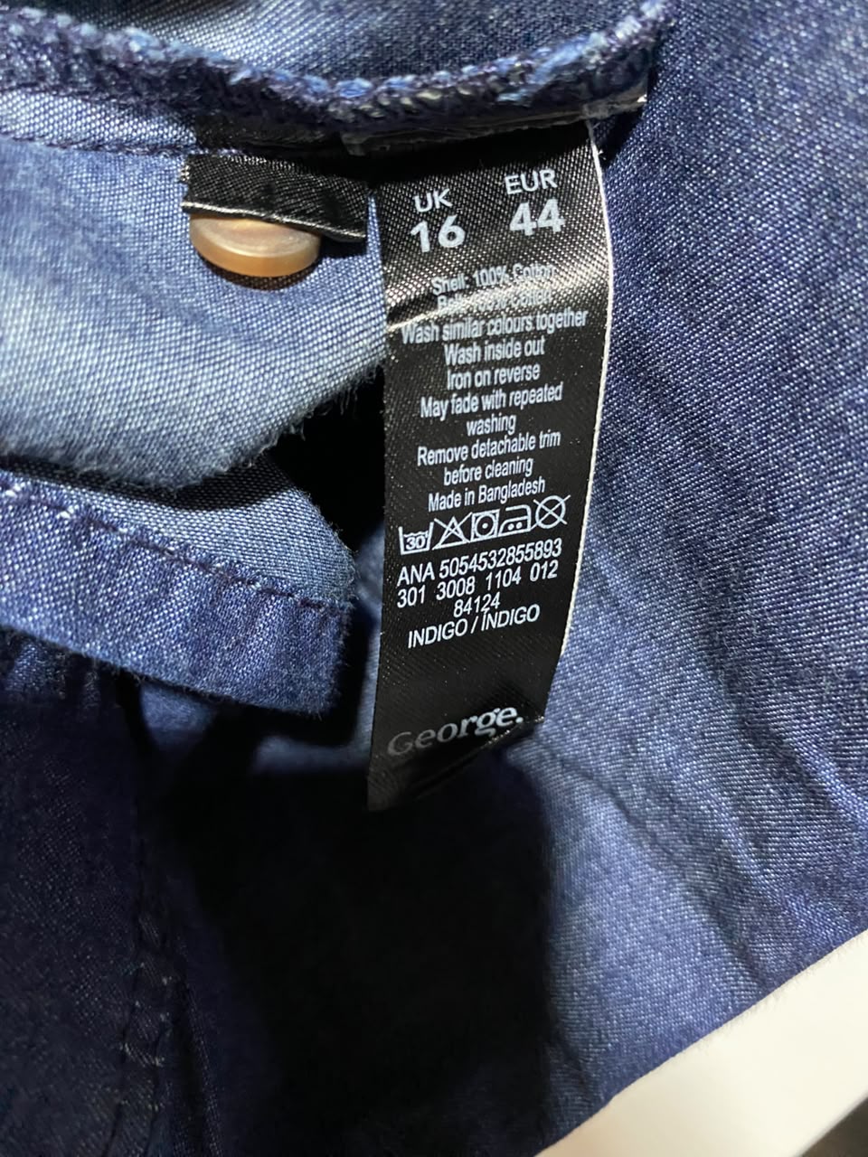 GEORGE |L| BUST 22| A5| DARK BLUE DENIM BUTTON-FRONT SHIRT DRESS - LONG SLEEVE CASUAL MID-LENGTH TUNIC DRESS