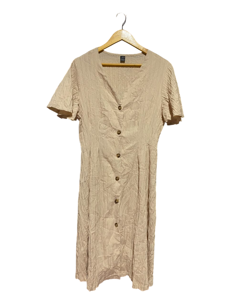 SHEIN |L| BUST 19| A6| BEIGE BUTTON-DOWN TEXTURED MIDI DRESS