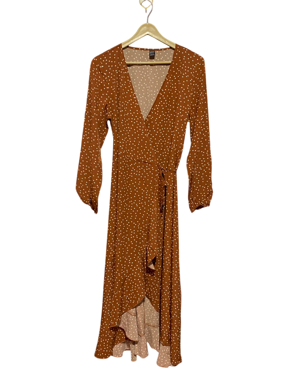 SHEIN |L| BUST 19| A6| RUST BROWN POLKA DOT WRAP MIDI DRESS