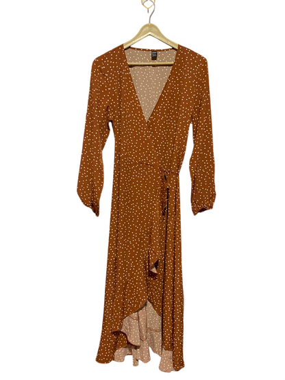 SHEIN |L| BUST 19| A6| RUST BROWN POLKA DOT WRAP MIDI DRESS