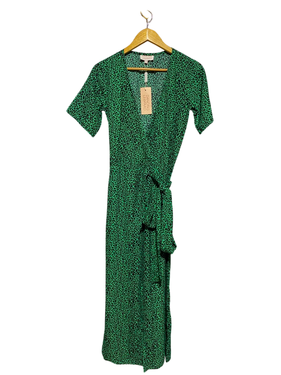DANCING LEOPARD |S| BUST 17| A6| LEOPARD GREEN LEOPARD PRINT WRAP JUMP SUIT