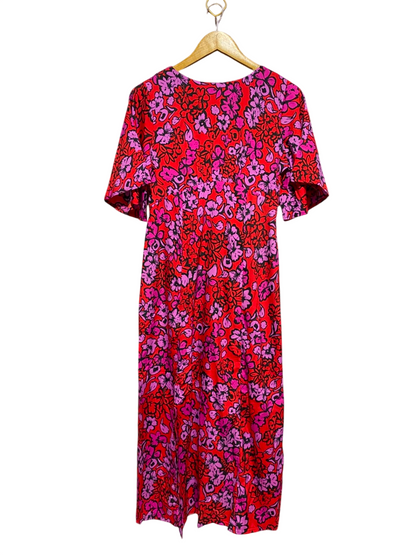 INFLUENCE |M| BUST 18| A6| RED & PINK FLORAL PRINT MAXI DRESS