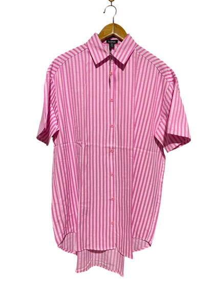 BOOHOO |XL| BUST 24| A6| PINK STRIPED OVERSIZED SHORT SLEEVE SHIRT