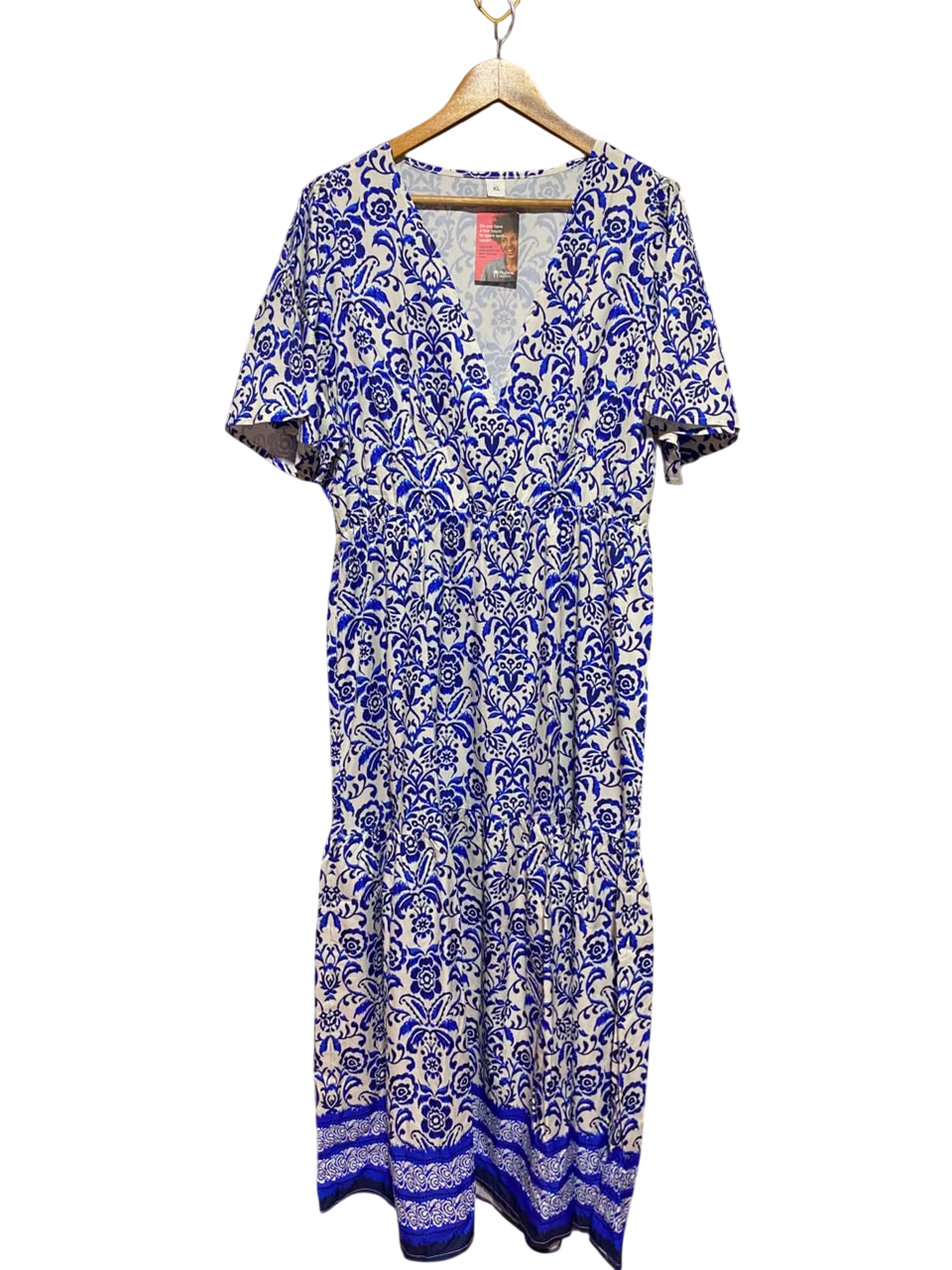 PILGRIMS |L| BUST 21| A6| BLUE & WHITE DAMASK FLORAL PRINT MAXI DRESS