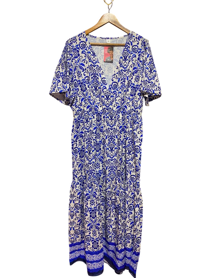 PILGRIMS |L| BUST 21| A6| BLUE & WHITE DAMASK FLORAL PRINT MAXI DRESS