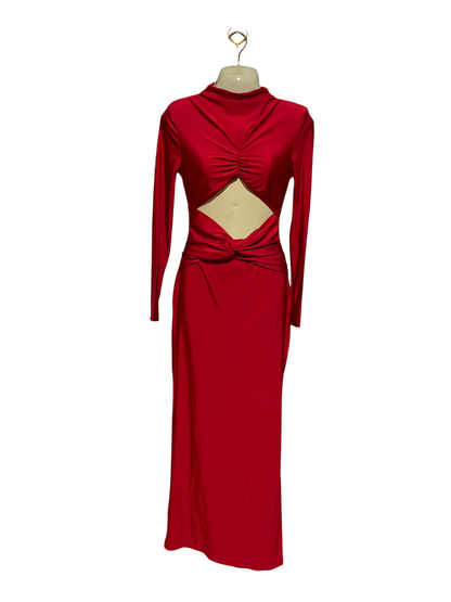 SHEIN |XS| BUST 15| A6| RED SATIN CUT-OUT TWIST FRONT MAXI DRESS