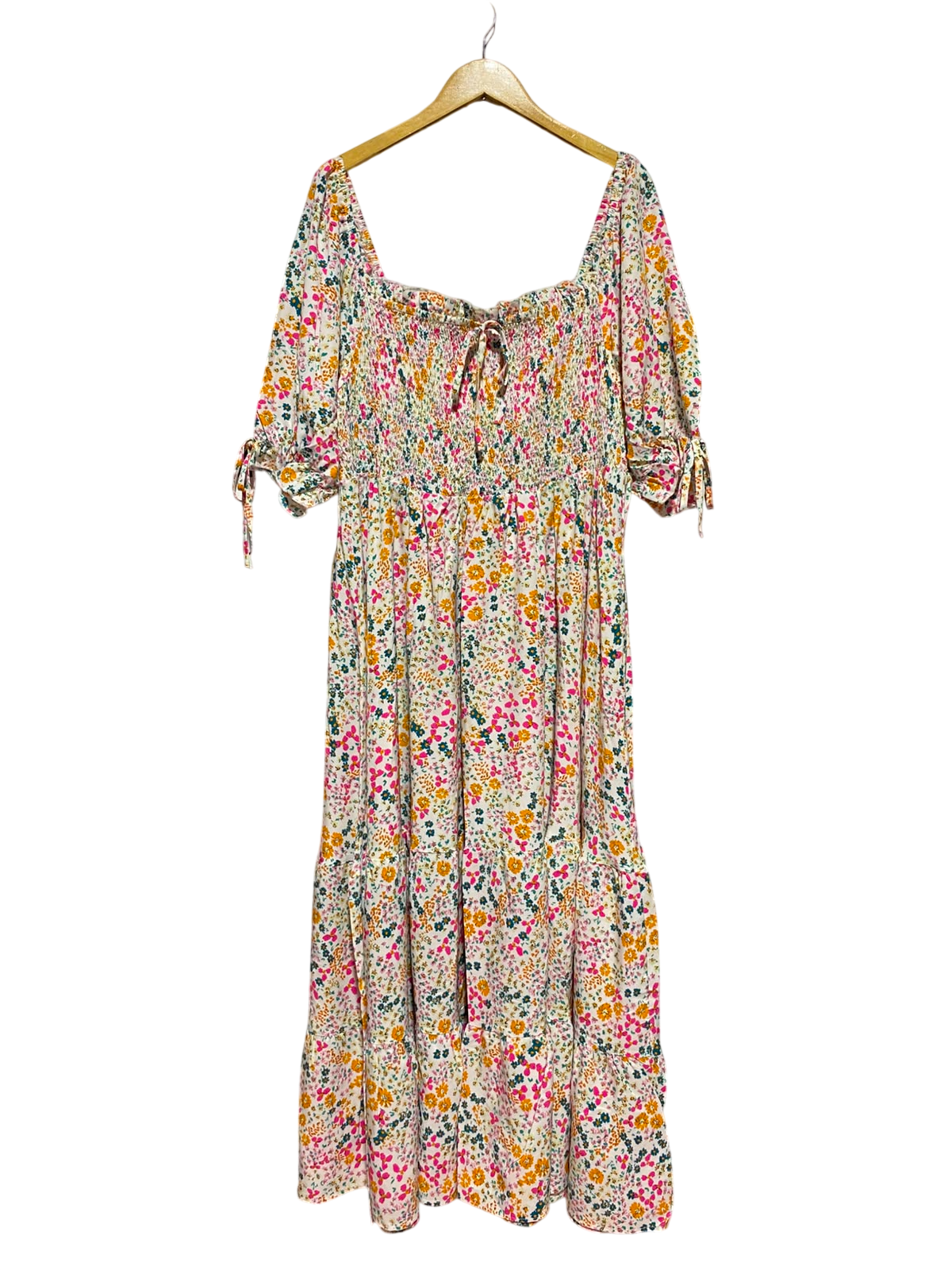 SHEIN CURVE |XL| BUST 17| A6| MULTICOLOUR FLORAL SMOCKED BODICE MAXI DRESS