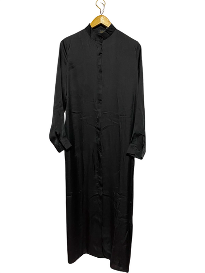 ZADINA |L| BUST 21| A6| SOLID BLACK SATIN BUTTON-DOWN MAXI SHIRT DRESS