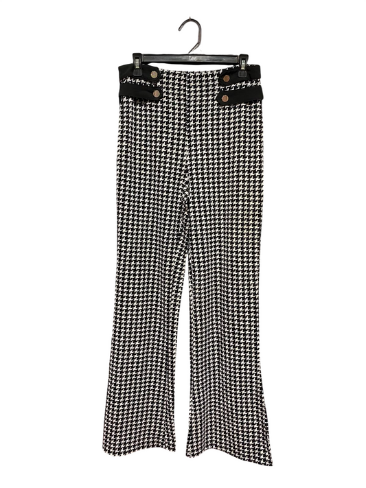 SHEIN |M| WAIST 30| A6| BLACK & WHITE HOUNDSTOOTH HIGH-WAISTED FLARED TROUSERS