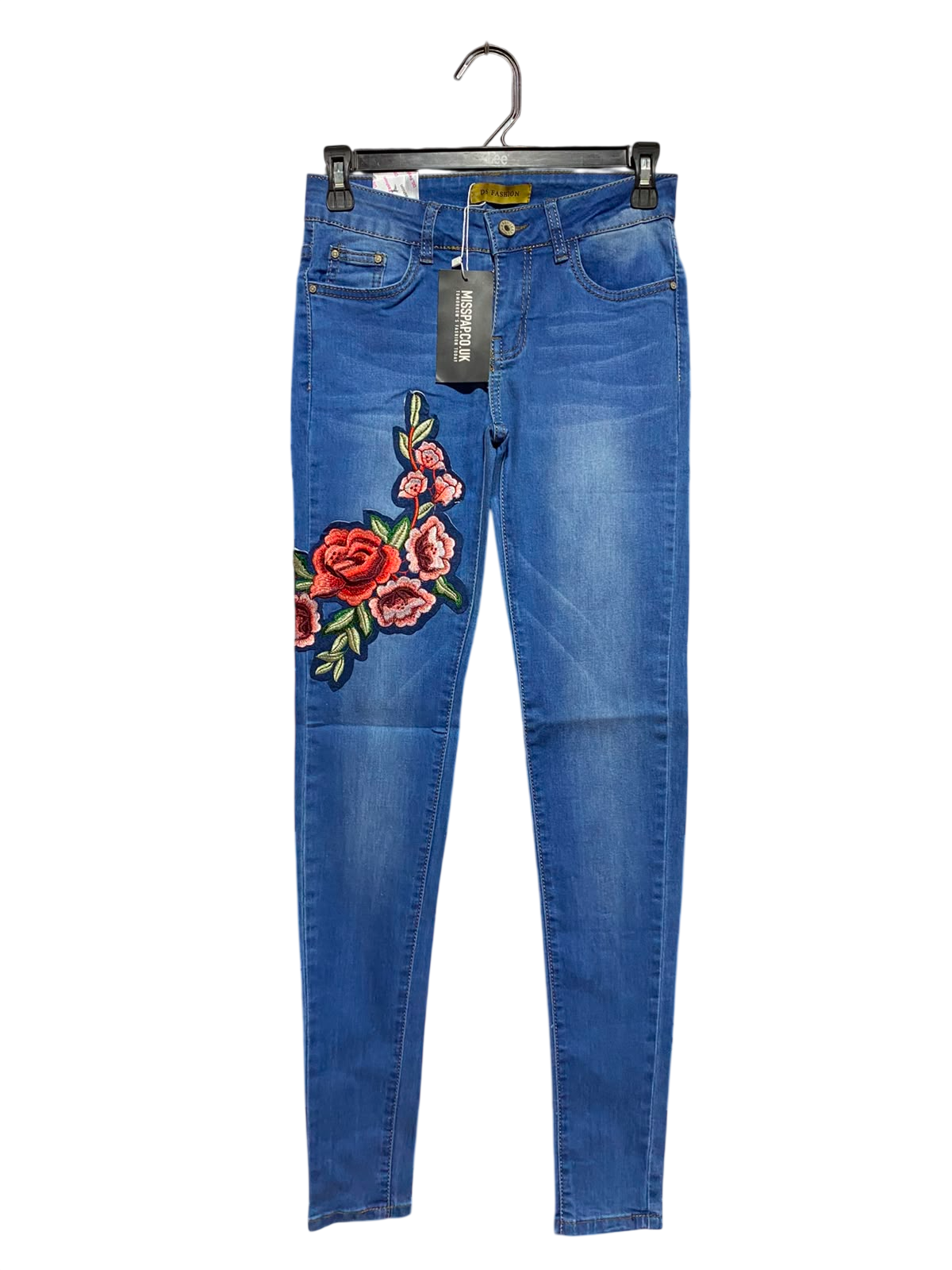 DS FASHION |S| WAIST 26| A6|FLORAL EMBROIDERED MID-RISE SKINNY JEANS