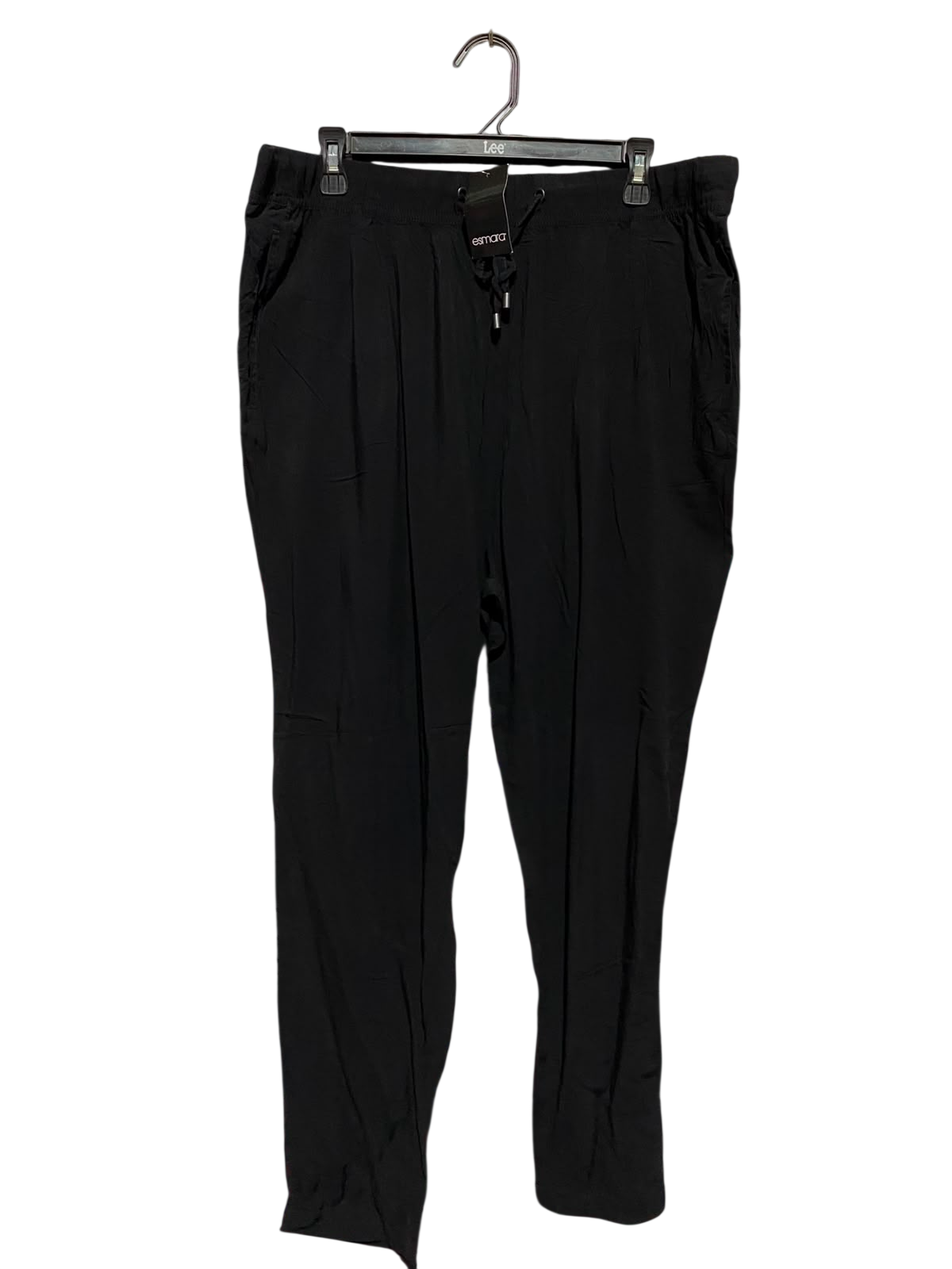 ASMARA |XXL| WAIST 38| A6| SOLID BLACK DRAWSTRING ELASTIC WAIST TROUSERS