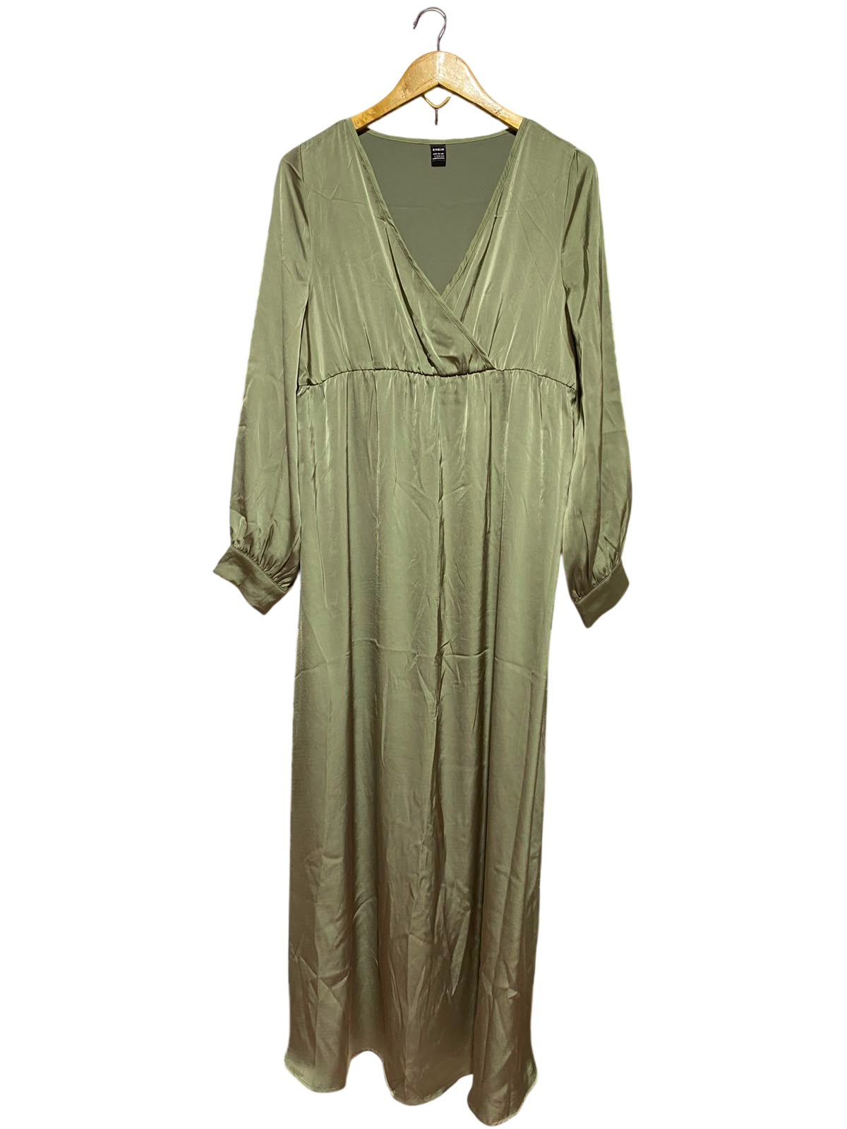 SHEIN |L| BUST 19| A6| SAGE GREEN SATIN SURPLICE V-NECK MAXI DRESS