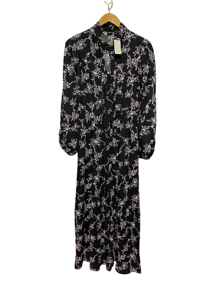 RIVER ISLAND |S| BUST 17| A6| BLACK FLORAL TIE-NECK MAXI DRESS - BUTTON-FRONT LONG SLEEVE DRESS