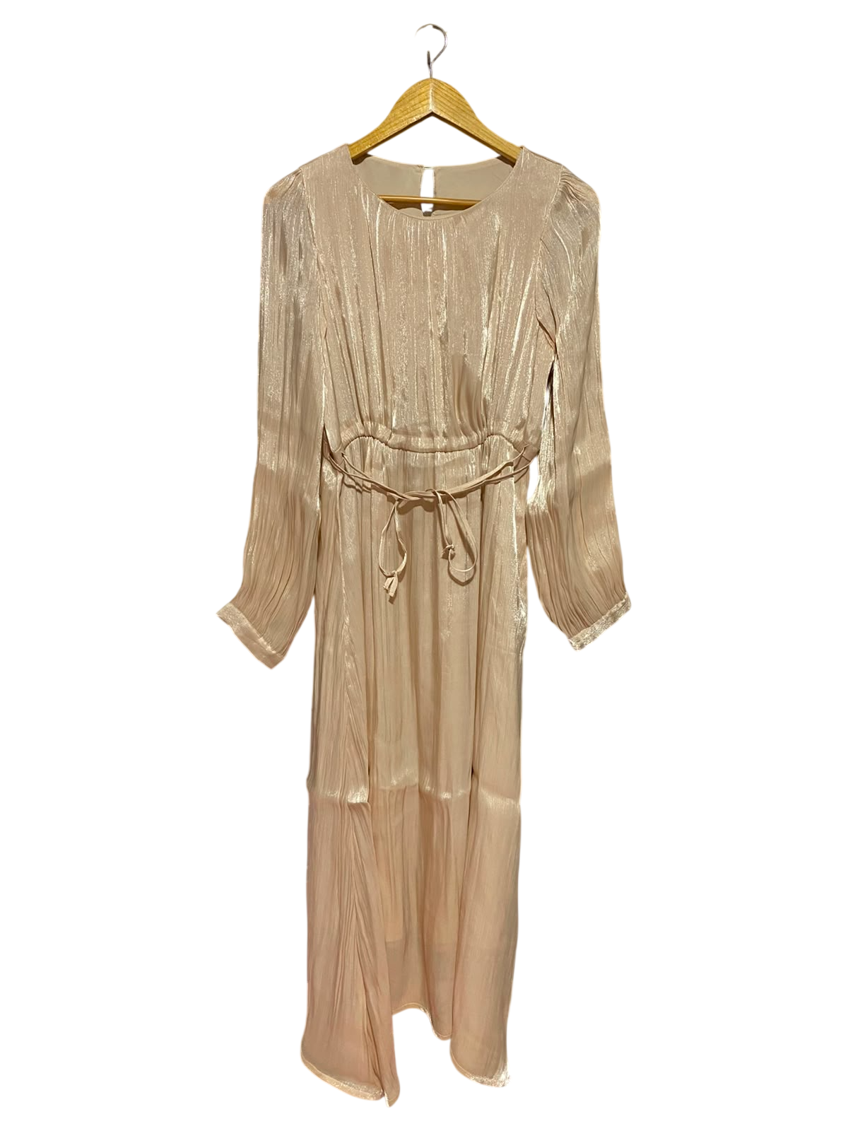 DAZY |L| BUST 17| A6| SHIMMERING CHAMPAGNE GOLD METALLIC CRINKLE MAXI DRESS
