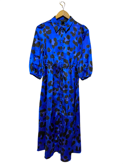 NEW LOOK |S| BUST 16| A6| ROYAL BLUE ANIMAL PRINT SATIN SHIRT DRESS