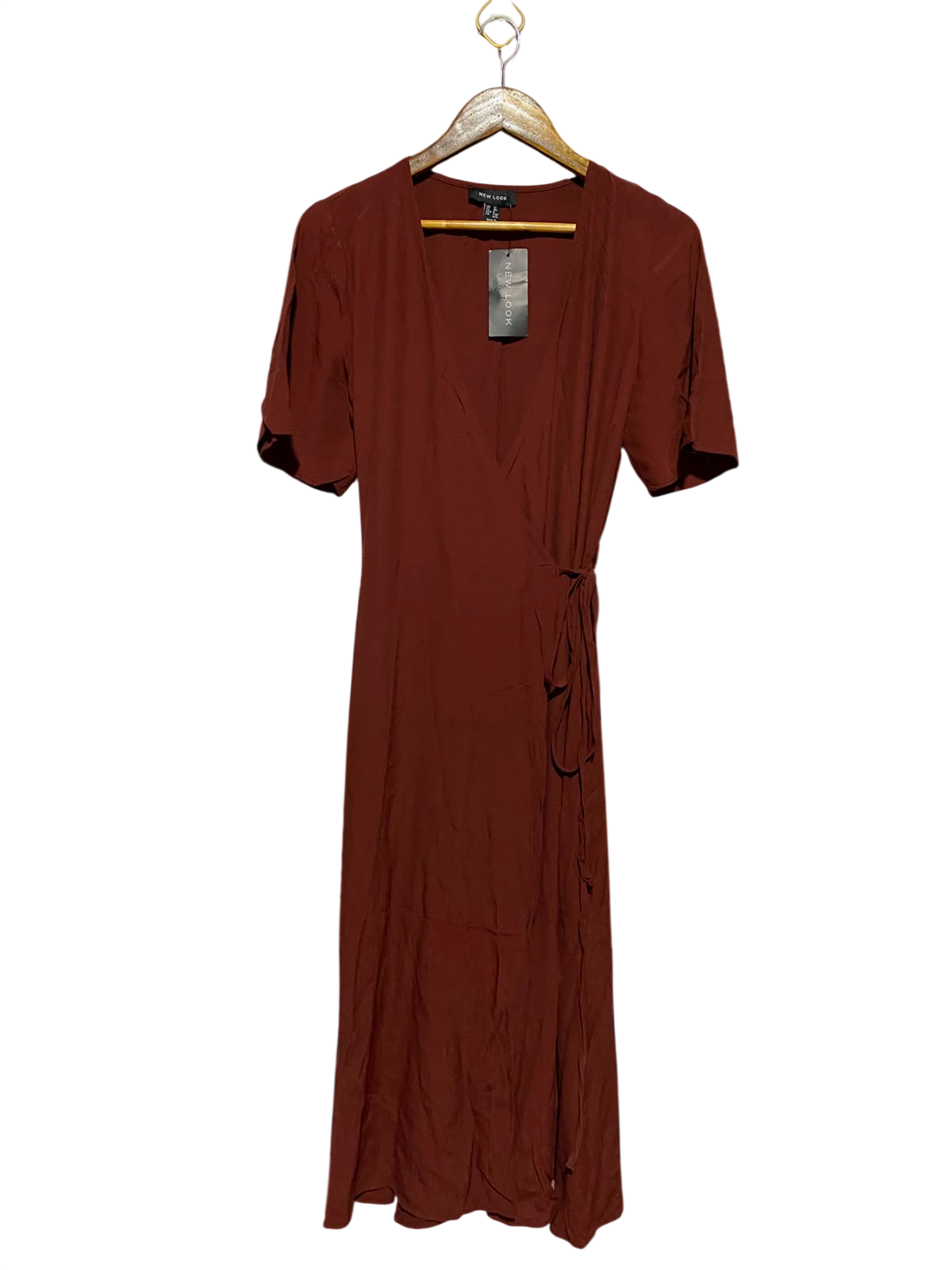 NEW LOOK |M| BUST 17| A6| RUST TERRACOTTA SHORT SLEEVE WRAP MIDI DRESS
