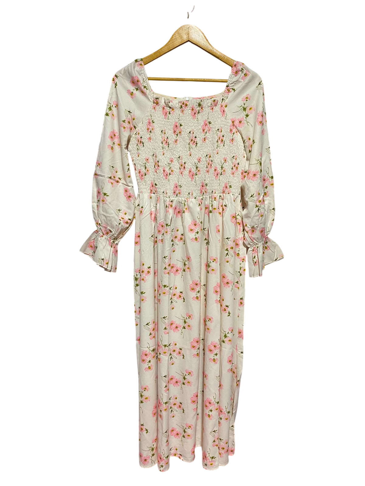 SHEIN |S| BUST 16| A6| FLORAL SMOCKED BODICE SQUARE-NECK MAXI DRESS