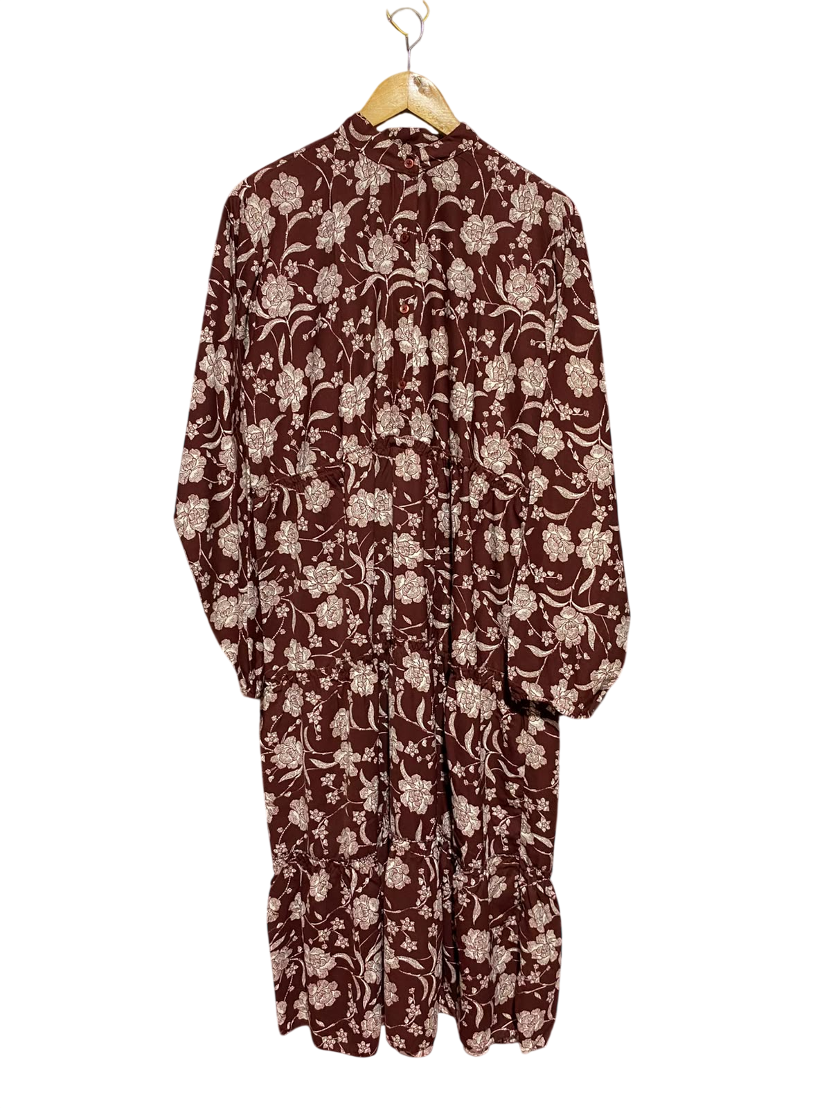 KOLETTE |XL| BUST 22| A6| MAROON HIGH-NECK LONG SLEEVE BOHO DRESS