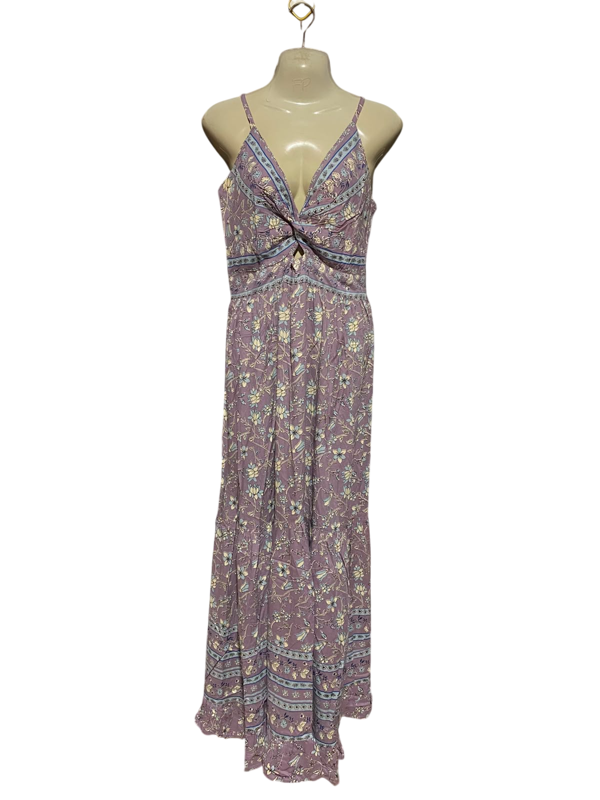 ECLIOSE |S| BUST 15| A6| BOHO FLORAL PRINT TWIST-FRONT MAXI DRESS