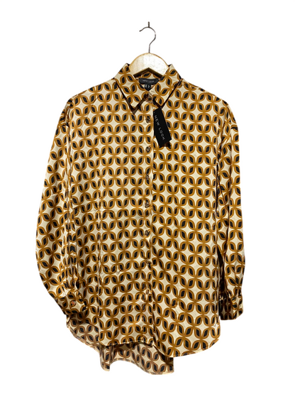 NEW LOOK |S| BUST 22| A6| VINTAGE RETRO GEOMETRIC PRINT SATIN BUTTON-DOWN SHIRT