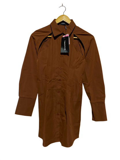 PRETTYLITTLE THING |S| BUST 14| A6| CHOCOLATE BROWN CUT-OUT SHOULDER MINI SHIRT DRESS