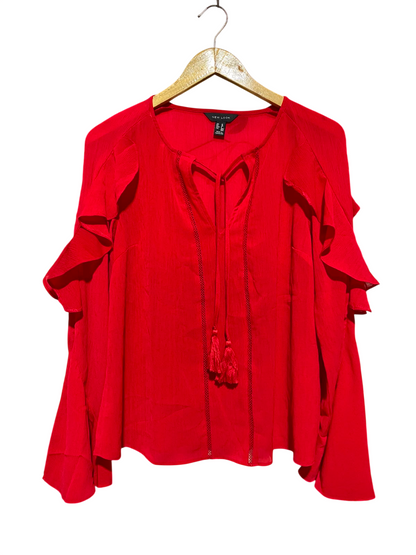 NEW LOOK |M| BUST 19| A6| VIBRANT RED BOHEMIAN RUFFLED SLEEVE BLOUSE