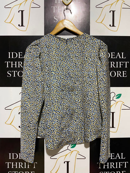 H&M |S| BUST 18| A6| CHIC VIBRANT ABSTRACT FLORAL PRINT LONG SLEEVE BLOUSE