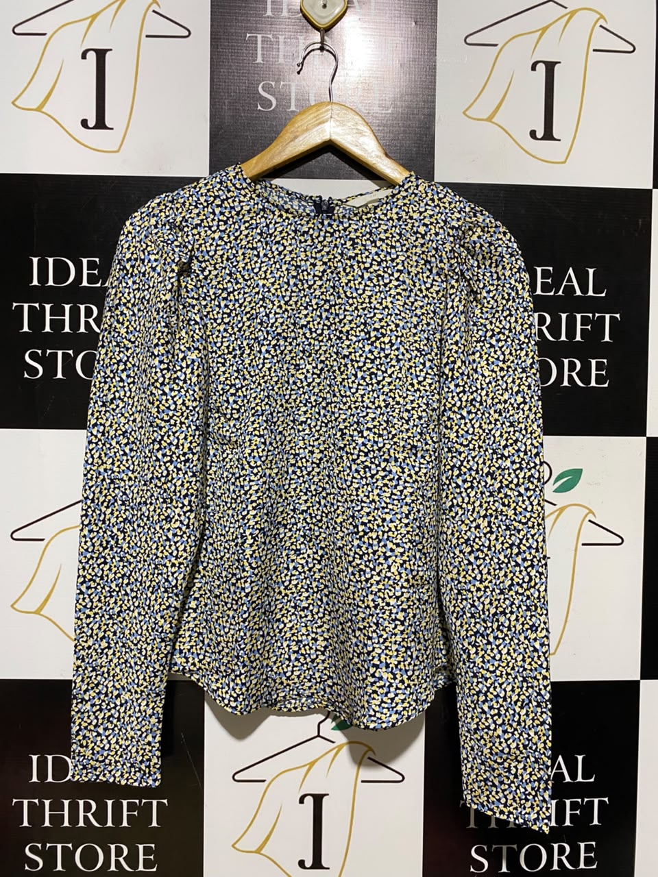 H&M |S| BUST 18| A6| CHIC VIBRANT ABSTRACT FLORAL PRINT LONG SLEEVE BLOUSE
