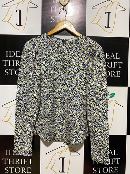 H&M |S| BUST 18| A6| CHIC VIBRANT ABSTRACT FLORAL PRINT LONG SLEEVE BLOUSE
